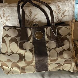 Coach Signature Brown and Tan Tote